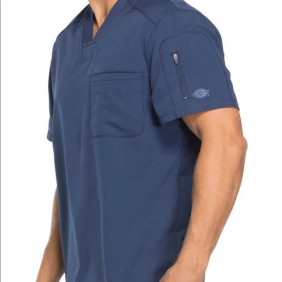Men's Dickies Dynamix V-Neck Scrub Top with Zipper Pocket, Navy Blue - Picture 10 of 14